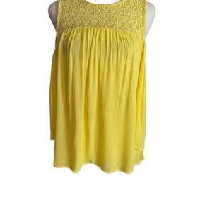 C. Yellow Cold Shoulder Crochet Trim Top